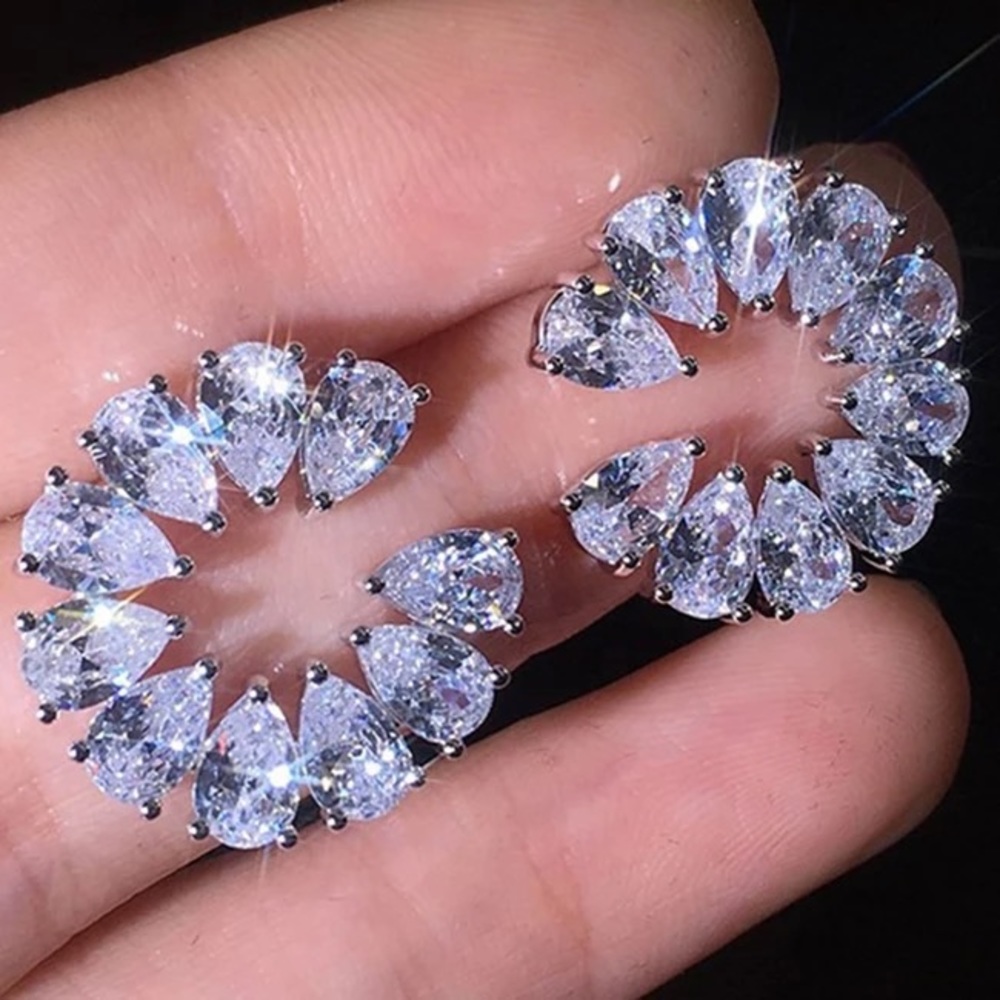 New Women’s 925 Silver Pear Cut Diamond Earrings